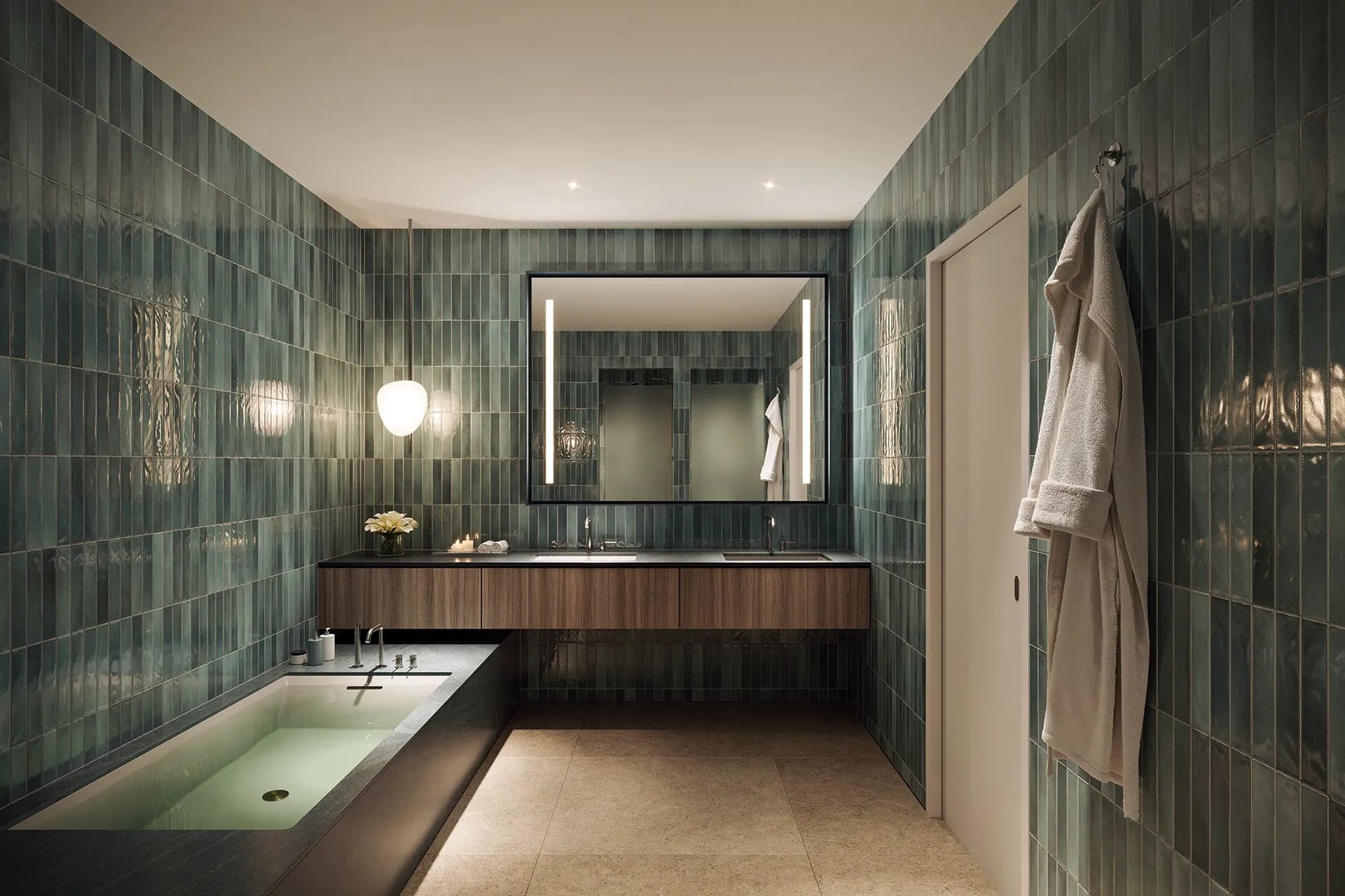 <h3>A Serene Glow</h3>
<p>Bathrooms are outfitted with soft, warm lighting reminiscent of a spa setting.</p>