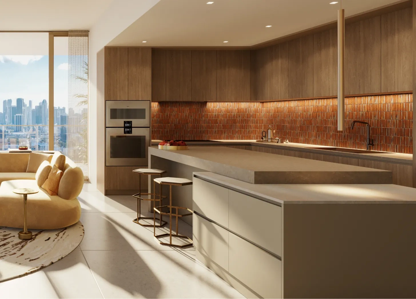 <h3>Fit for a World-Class Restaurant</h3>
<p>Kitchens feature Gaggenau stainless appliances with
panel-integrated refrigerator, induction cooktop and oven, and dishwasher.</p>